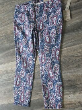 NYDJ Paisley Skinny Pants in Navy, Red & White